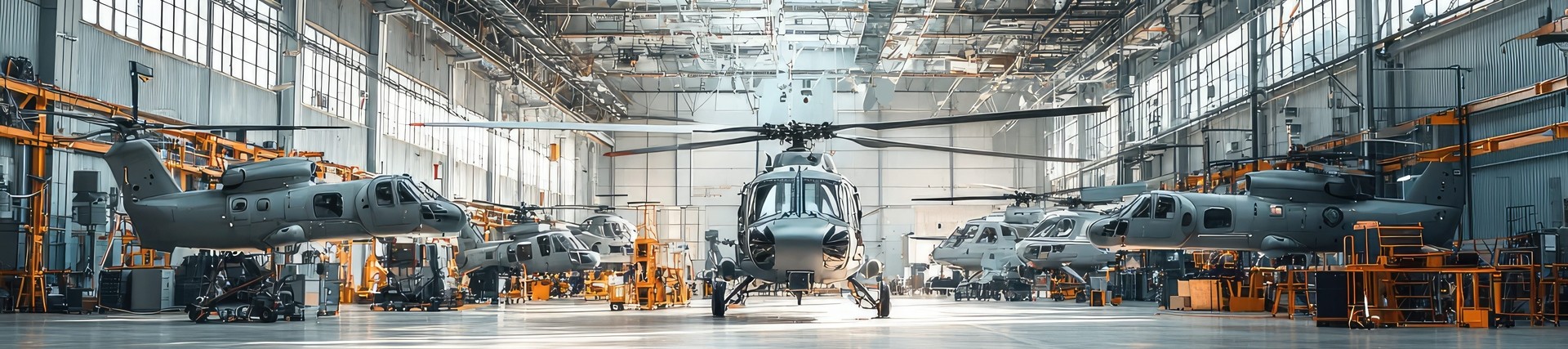 Aviation technology: a modern helicopter hangar showcasing aerospace design